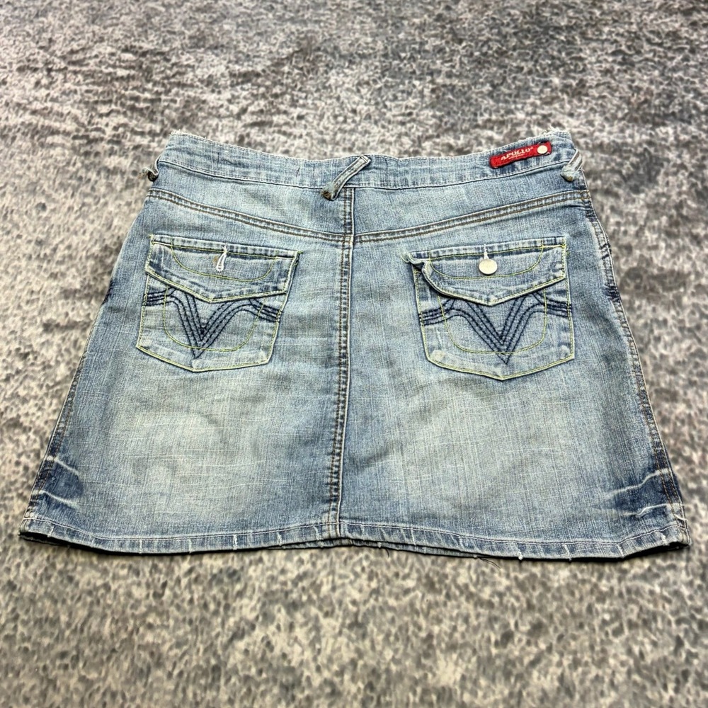 Apollo Jeans Denim Skirt Size Medium (32") Blue Mini Micro Preppy VTG Y2K
